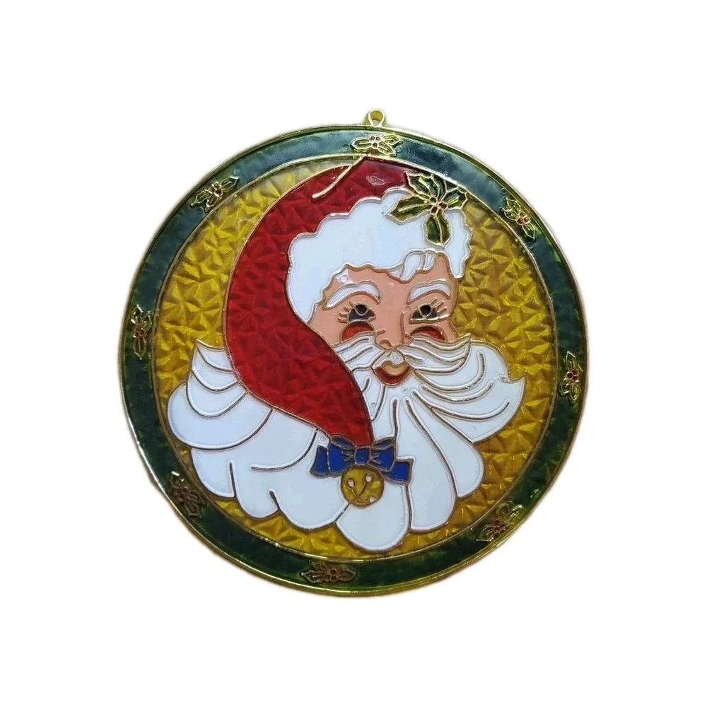 Vintage Christmas Suncatchers Lot of 2 Santa and Christmas Tree